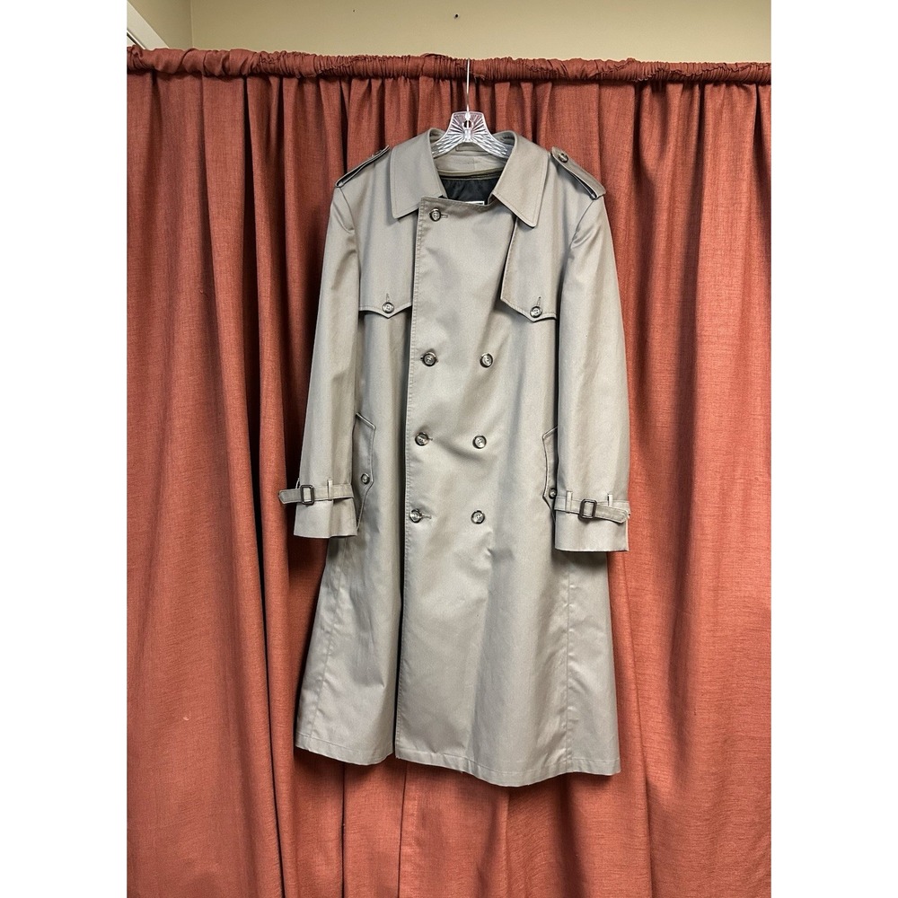 Vintage Christian Dior Monsieur Men's Trench Coat Grey Brown Wool lining Sz 44R
